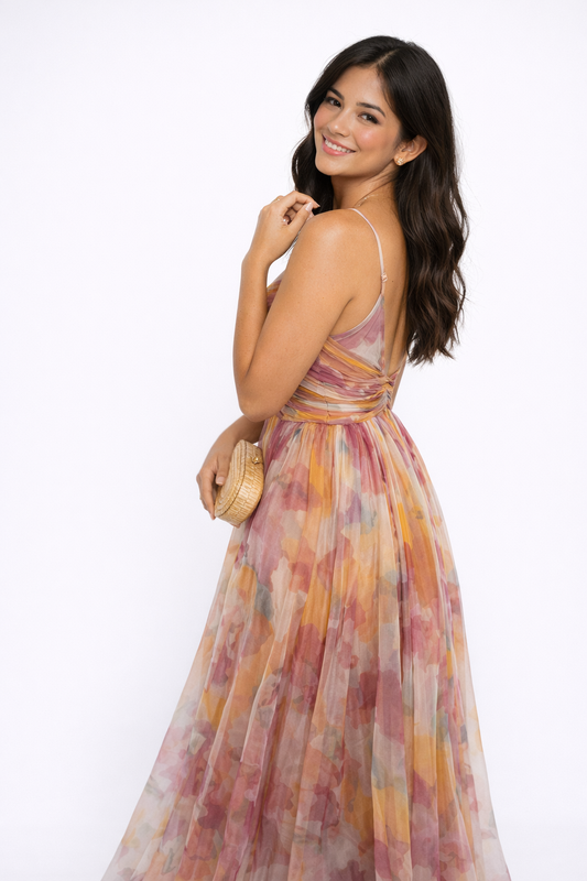 Vestido maxi de malla Annai - elegante y ceñido a la figura