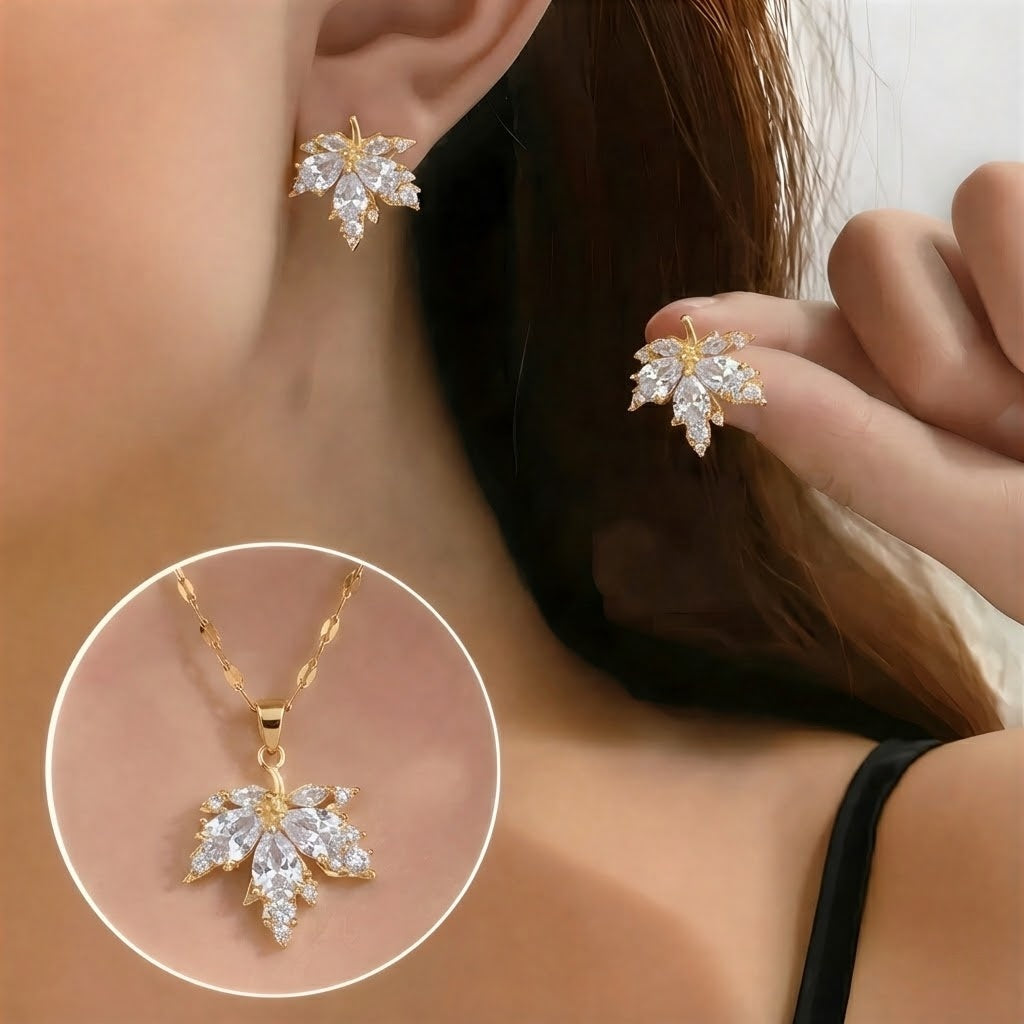 Alba Montiel™ | Pendientes de la suerte con hojas blancas y collar gratis